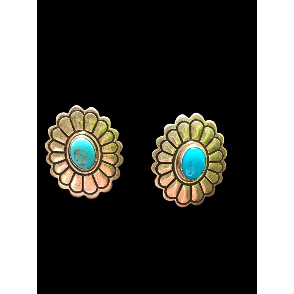Carolyn Pollack Turquoise Earrings Pierced Ear Oval Stone Studs Sterling Silver